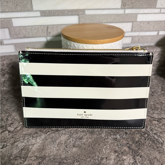 Kate Spade Black and White Striped Pencil Pouch - Picture 1 of 3